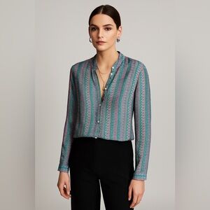 Vintage Franck Olivier Paris Abstract Print Semi-Sheer Blouse – 1980s – Size M